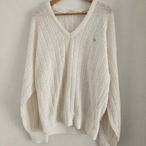 80s Arnold Palmer Cream V-Neck Sweater Large